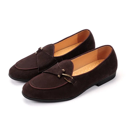 Men Suede Genuine Leather Shoes | Buckle Loafers | Moccasins | Light Comfortable Brown