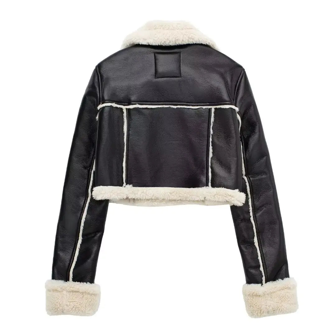 Women's Vintage Cropped Fur Leather Jacket