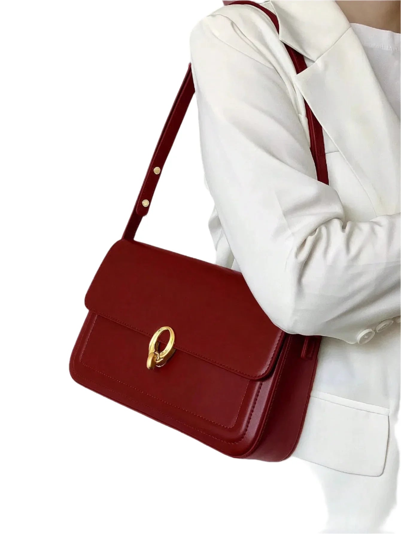Women Leather Underarm Flap Bag | Retro Bag Burgundy