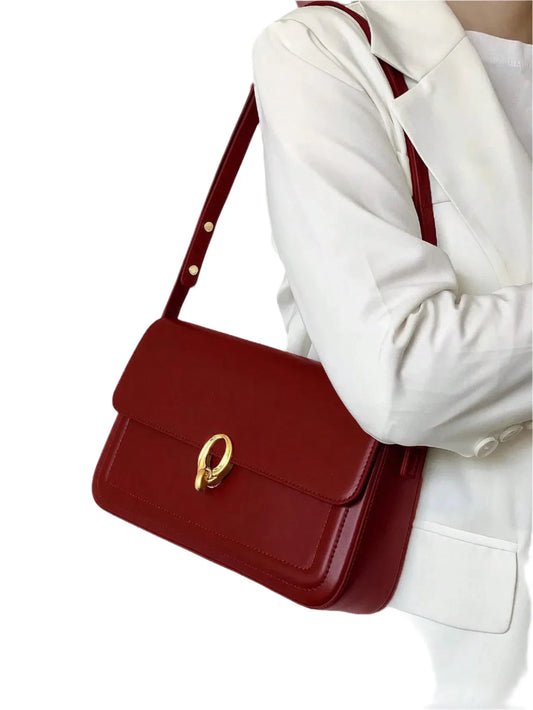Women Leather Underarm Flap Bag | Retro Bag Burgundy