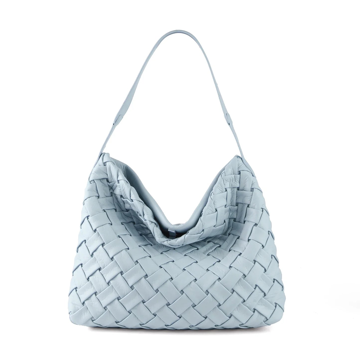 Women Woven Tote Bag | Textured Pleated Soft Leather Bag Blue