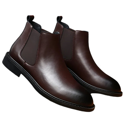 Men British Chelsea Boots | Leather Ankle Boots | Pointed Toe Thick Soled Boots