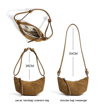 Women Leather Suede Dumpling Crossbody Bag