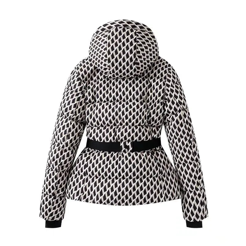 Women Winter Windproof Skiing Jacket | Padded Sport Parkas Jacket | Belt | Hooded | Thick | Warm | Pockets