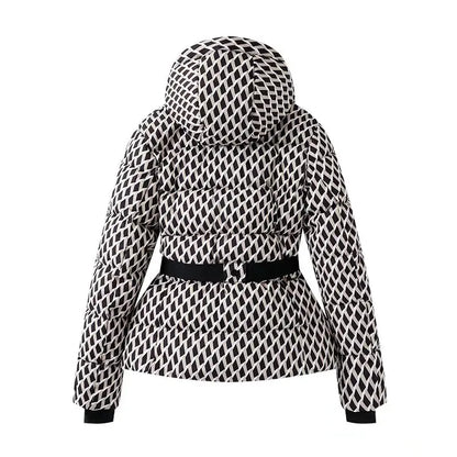 Women Winter Windproof Skiing Jacket | Padded Sport Parkas Jacket | Belt | Hooded | Thick | Warm | Pockets