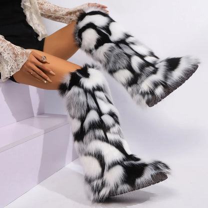 Women Over-The-Knee Boots | High Boots | Winter | Fur Snow Boots | Warm Boots | Non-Slip Black & White