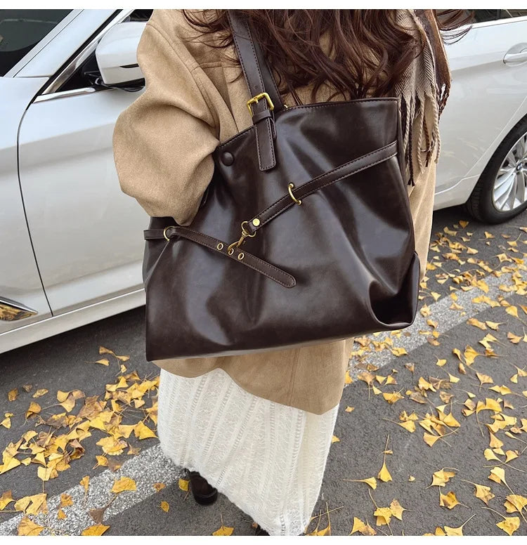 Women Tote Bag | Retro Leather Shoulder Handbag | Y2K Handbag