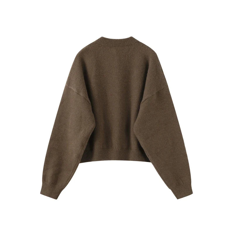 Women Knitted Sweater | Round Neck | Long Sleeve Sweater | Single Breasted