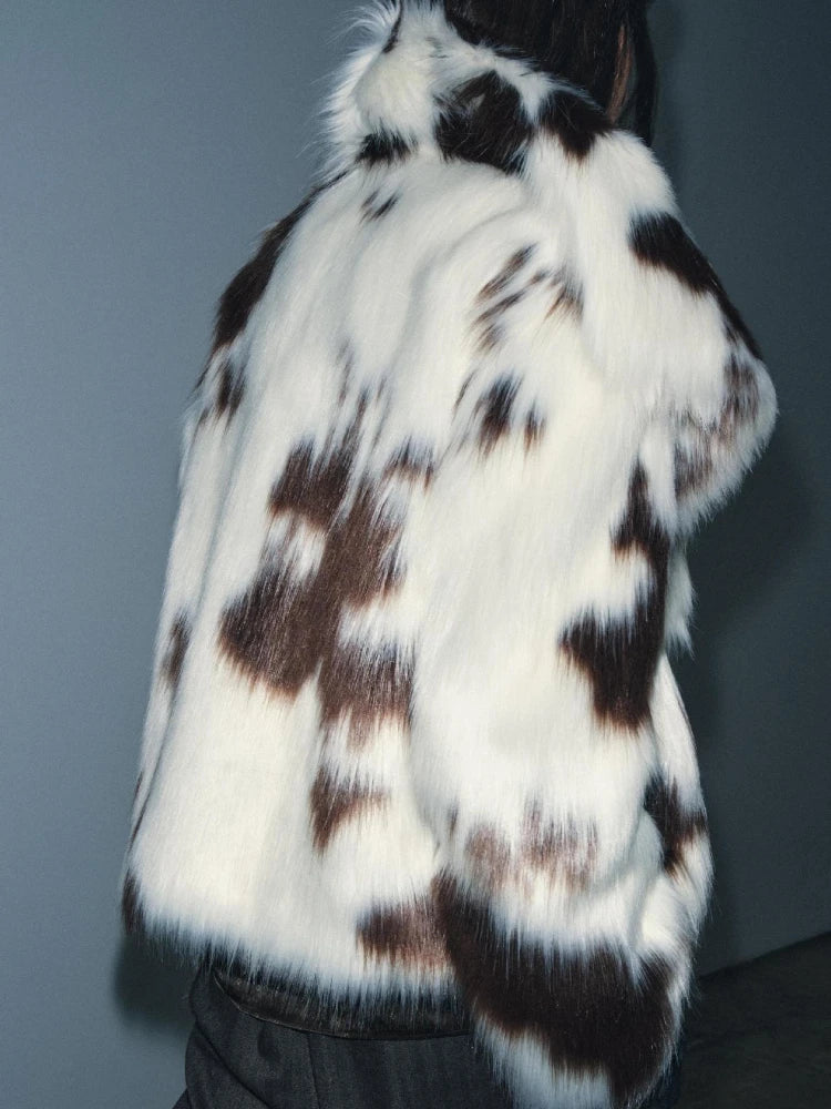 Women Animal Print Plush Coat | Loose | Warm | Thick Fur Jacket