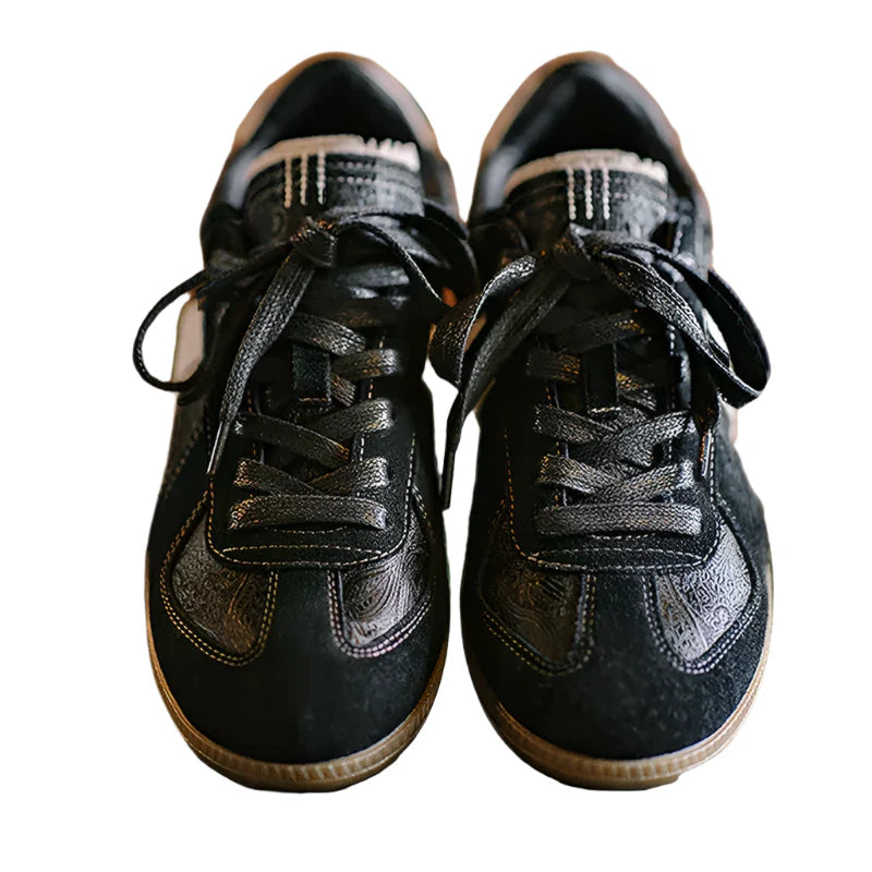 Men Vintage German Training Classic Shoes | Black Silk Casual Sneakers | Versatile Flat Low-Top Shoes