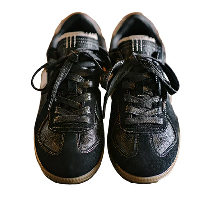 Men Vintage German Training Classic Shoes | Black Silk Casual Sneakers | Versatile Flat Low-Top Shoes