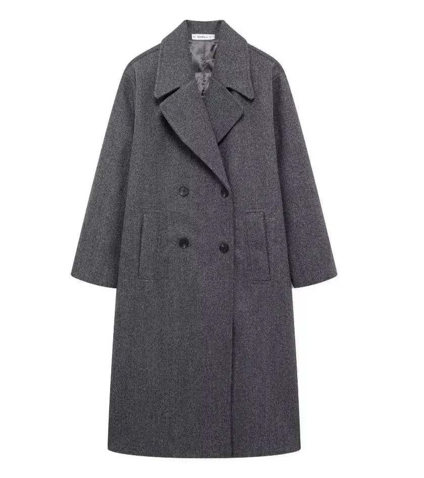 Women Wool Blend Warm Long Coat Jacket | Long Winter Trench Overcoat gray