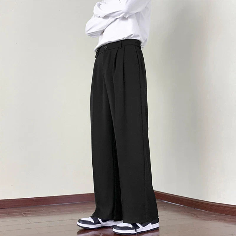 Men Plain Wide Leg Dress Pants | Business Casual Pants | Slim-Fit Trousers