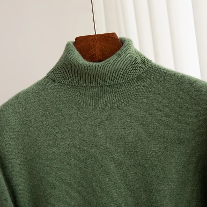 Men Merino Wool Turtleneck Knitted Pullover | Merino Wool Sweater | Cashmere Warm Knit Top