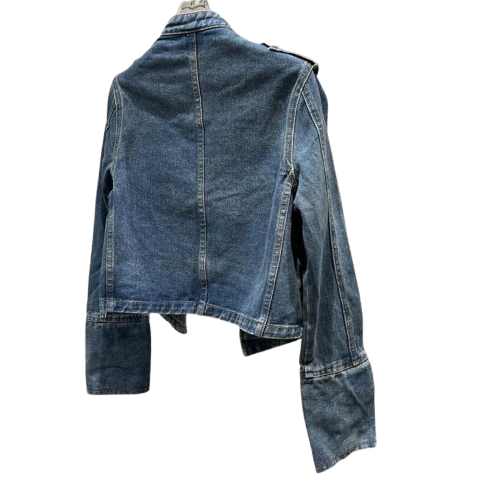 Women Metal Rib Button Denim Jacket | Cropped Jacket | Washed Effect | Napoleon Jacket | Slim