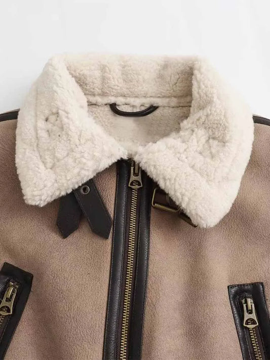 Women Short Leather Shearling Jacket | Cropped Leather Jacket