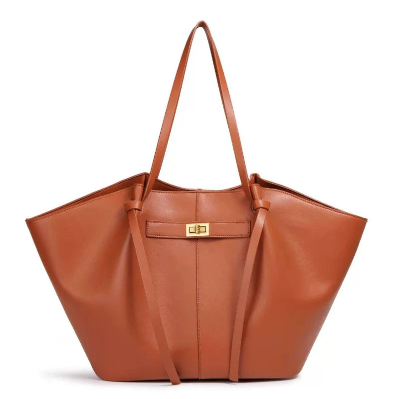 Women Large-Capacity Hand Bag | Metal Lock | Tote Bag | Shoulder Bag Orange