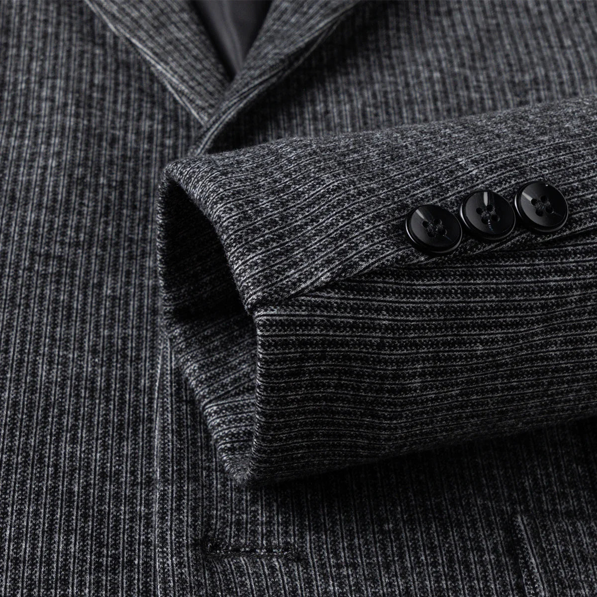 Men Business Casual Knitted Stripes Blazer | Grey Wool Suit with Pocket