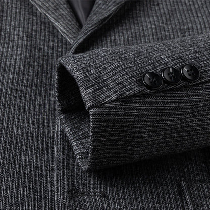 Men Business Casual Knitted Stripes Blazer | Grey Wool Suit with Pocket