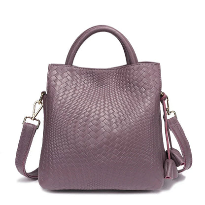 Women Large Capacity Leather Bag | Women Office Bag | Woven Texture Bucket Bag Taro purple