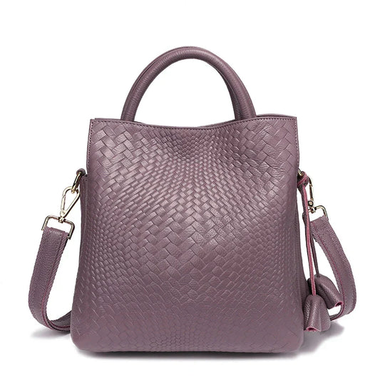 Women Large Capacity Leather Bag | Women Office Bag | Woven Texture Bucket Bag Taro purple