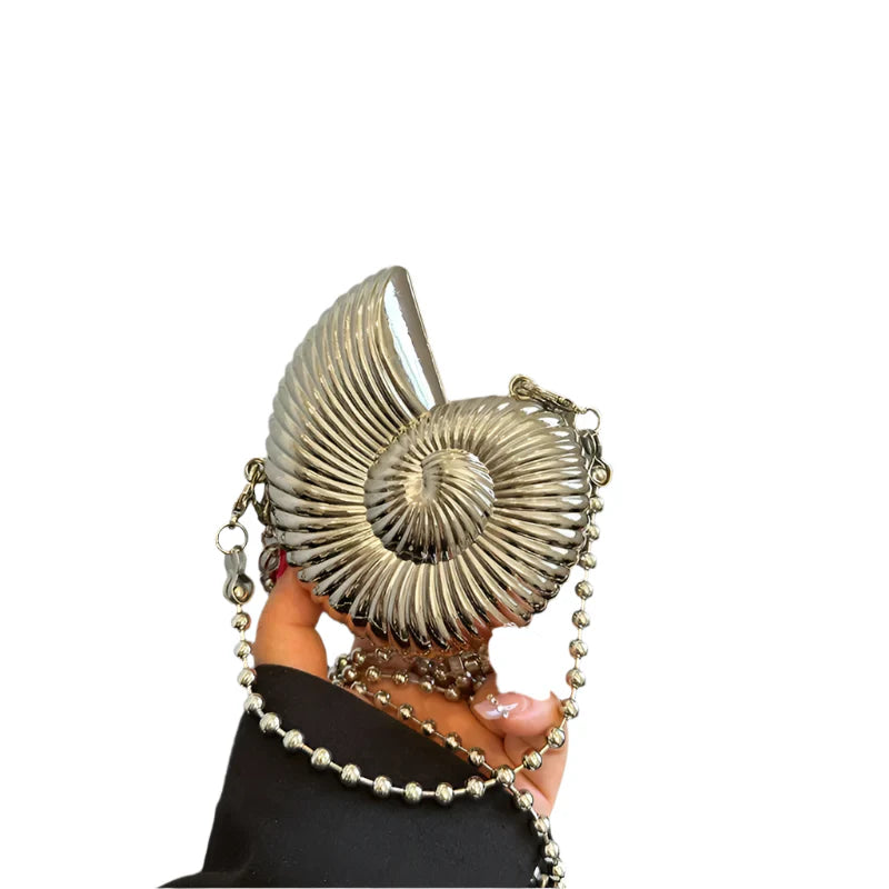 Women Conch Dinner Bag | Shoulder Bag | Messenger Crossbody Bag | Metal Chain Clutch | Shell Bag