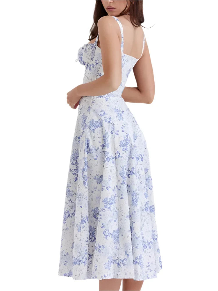 Women Casual Slit Floral Print Dress | Midi Summer Dress | Sundress | Holiday Dress