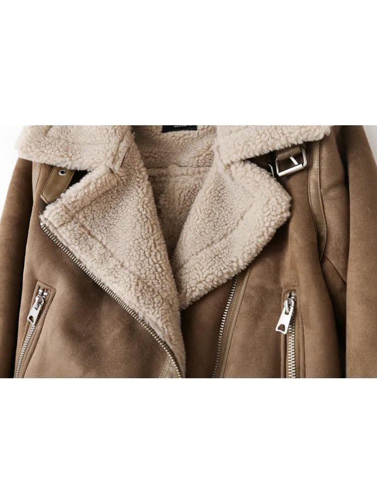 Women Brown Vintage Fur Jacket | Lapel Long Sleeves Winter Outwear