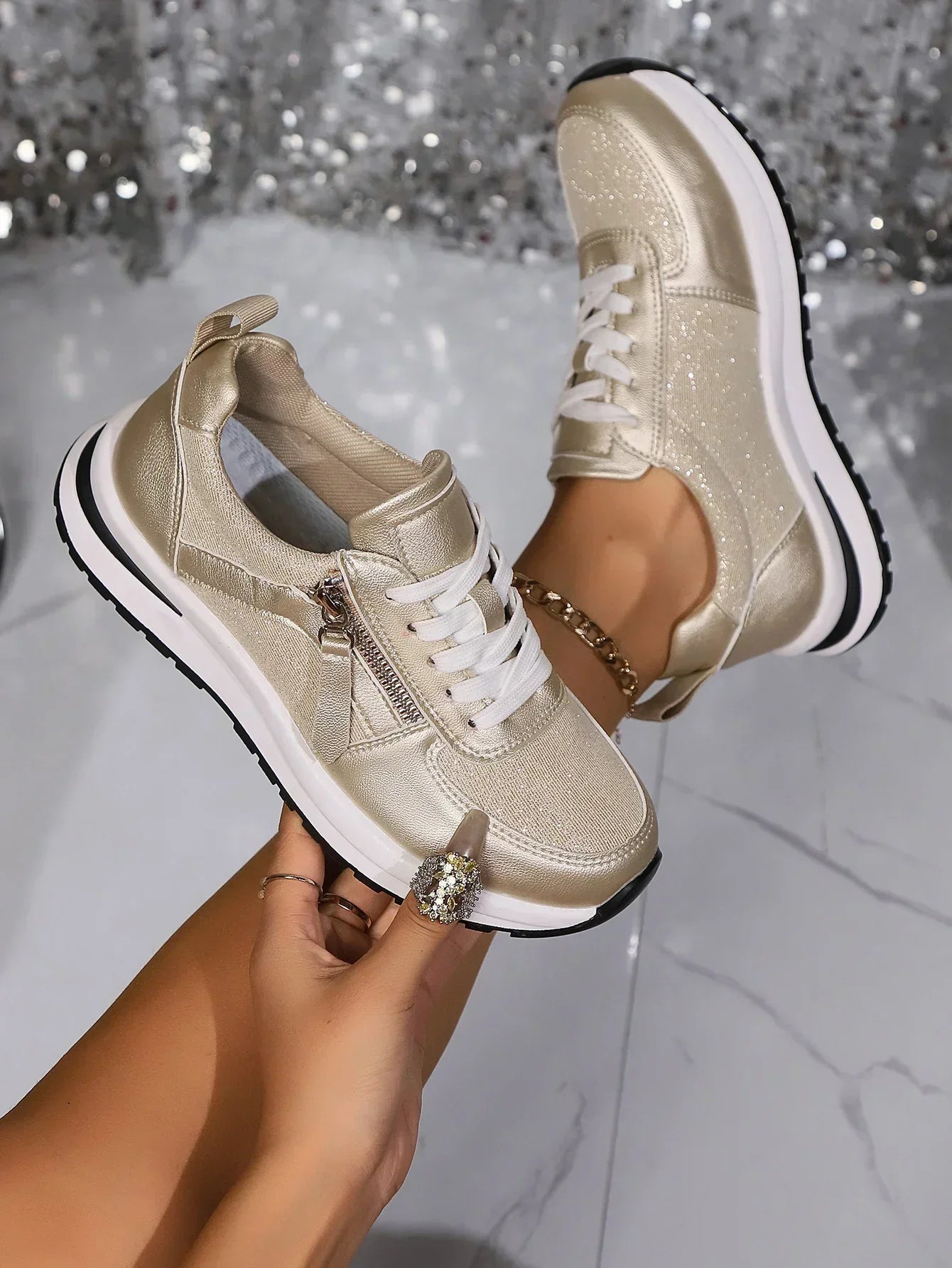 Nova | Women's Lace-Up Zip Sneakers with Platform Sole