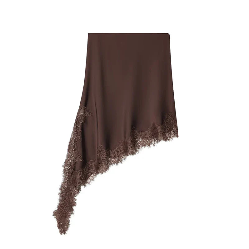 Women Lace Hem Asymmetrical Mini Skirt | Vintage | High Waist