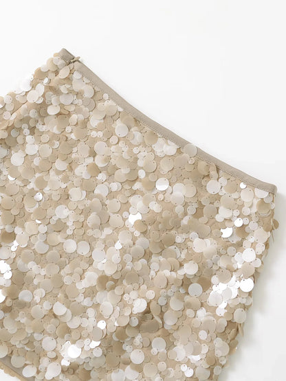 Women French Short Bead Embellished Sequin Skirt | Mini Skirt