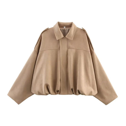 Women Vintage Oversize Bomber Jacket | Loose Jacket Khaki