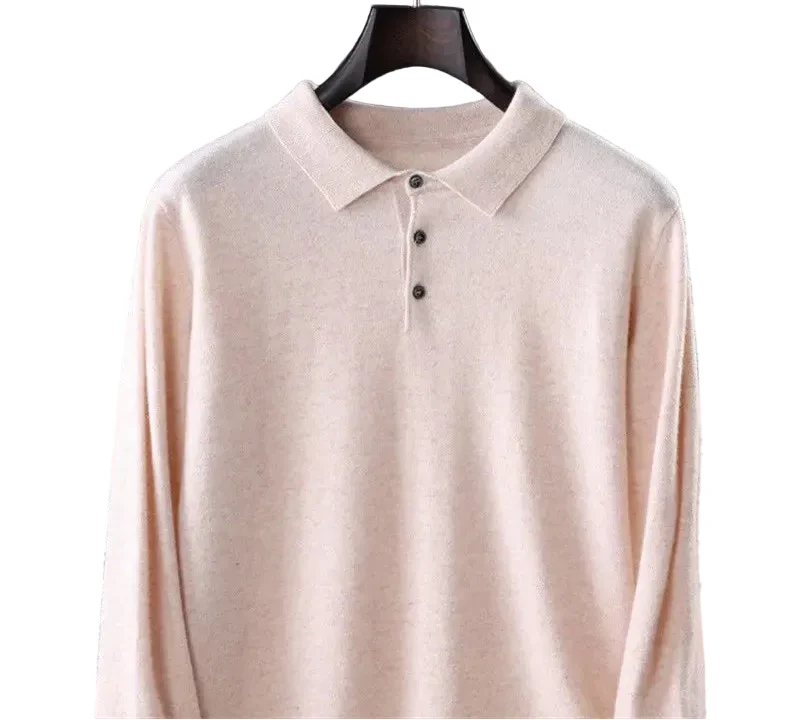 Men Pure Wool Sweater | Polo Knitted Pullover | Warm