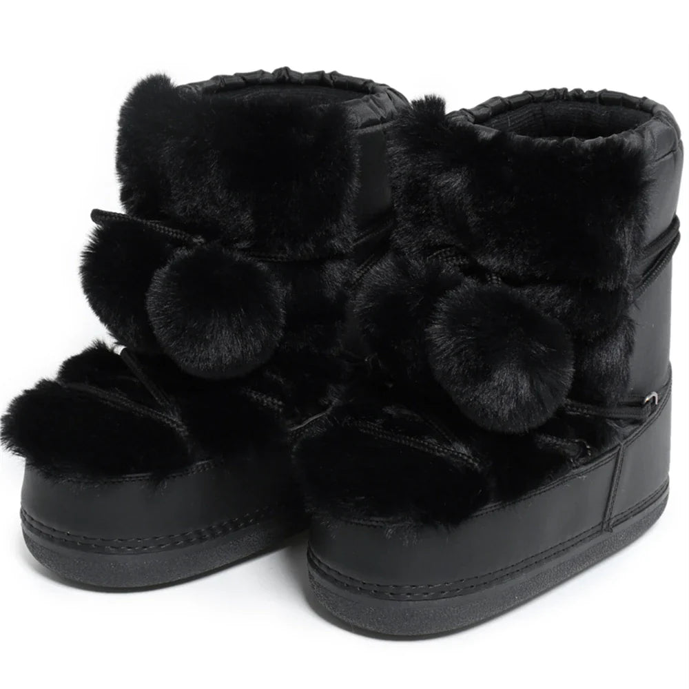 Women Warm Fur Ankle Snow Boots | Ski Boots | Winter Boots black