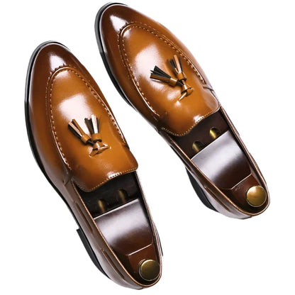 Man Tassel Italian Leather Loafers Brown