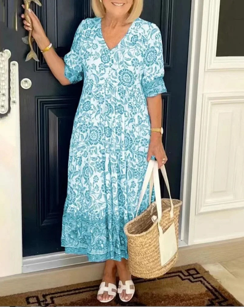 Aria™ | Elegant Floral Dress with V-Neck