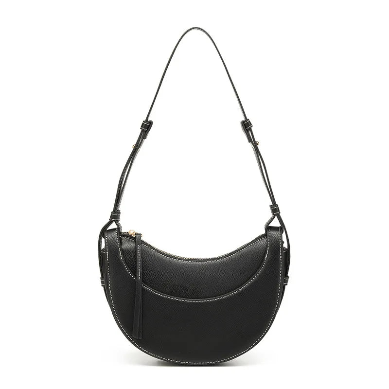 Women French Crescent Saddle Armpit Bag | Luxury Texture | Half Moon Crossbody Bag | Shoulder Bag black