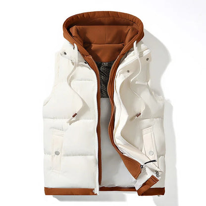 Unisex Warm Hooded Vest | Warm Cotton Vest Jacket White