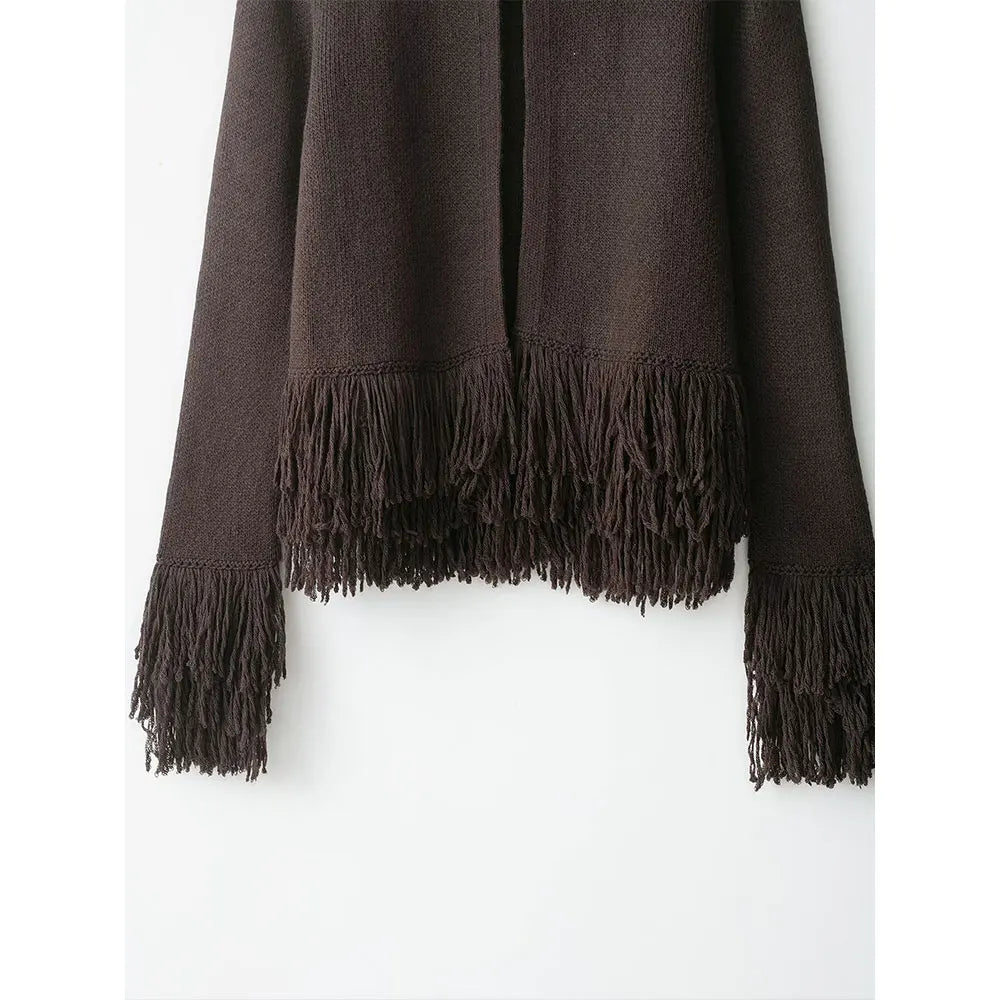 Women Fringed Cardigan | Knitted Sweater with Tassel | Vintage | Long Sleeves