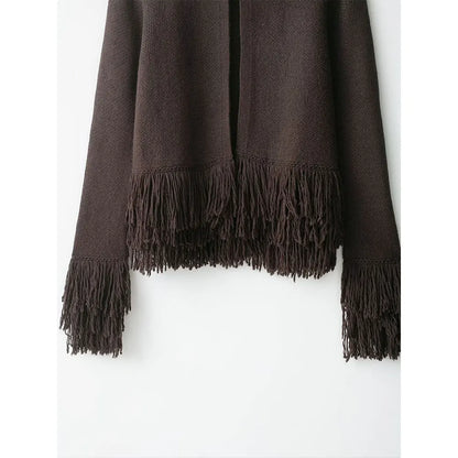 Women Fringed Cardigan | Knitted Sweater with Tassel | Vintage | Long Sleeves