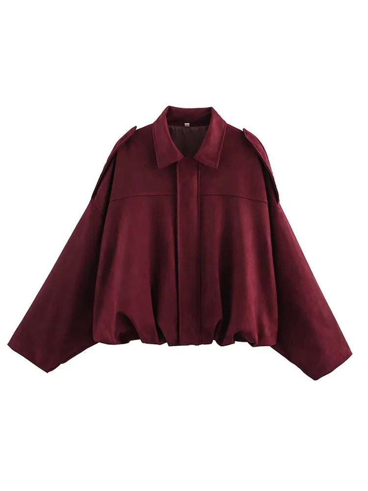 Women Vintage Oversize Bomber Jacket | Loose Jacket Burgundry