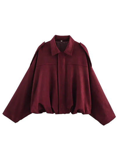 Women Vintage Oversize Bomber Jacket | Loose Jacket Burgundry