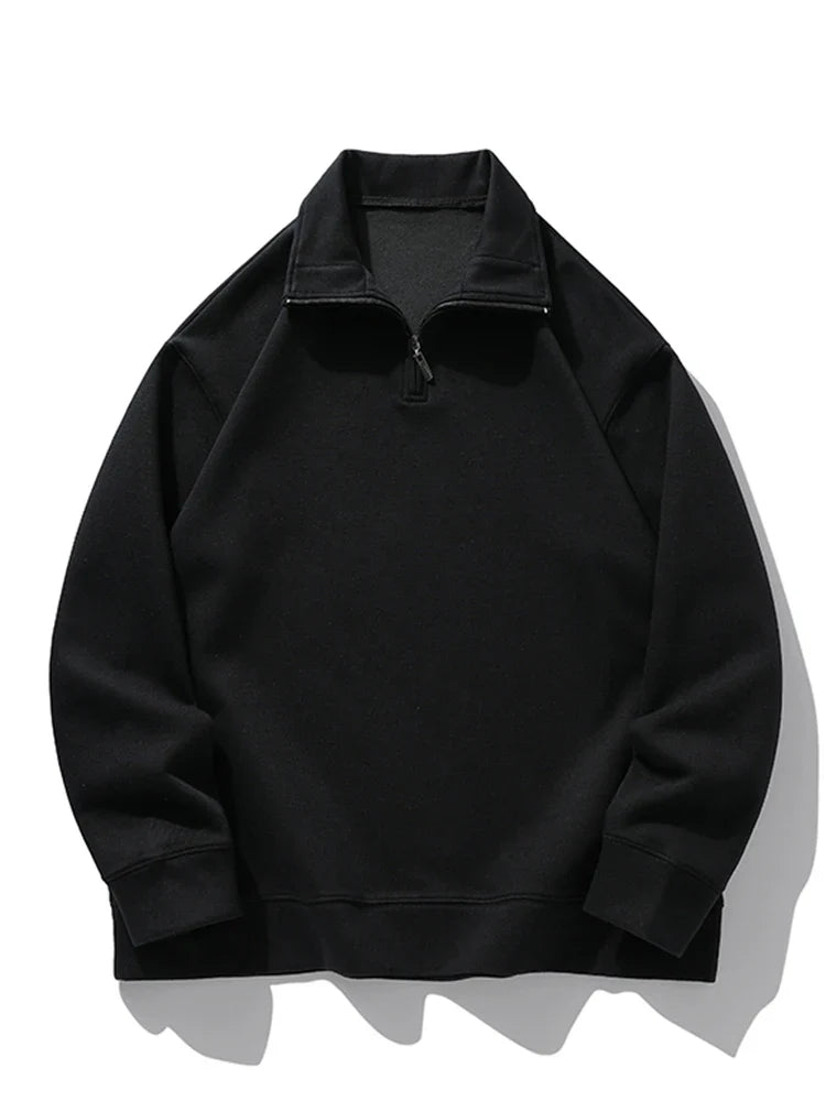 Men's Classic Quarter Zip Sweater | Heavy Cotton Hoodie | Long Sleeved Sweatshirt black