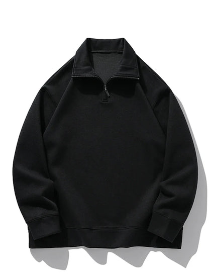 Men's Classic Quarter Zip Sweater | Heavy Cotton Hoodie | Long Sleeved Sweatshirt black