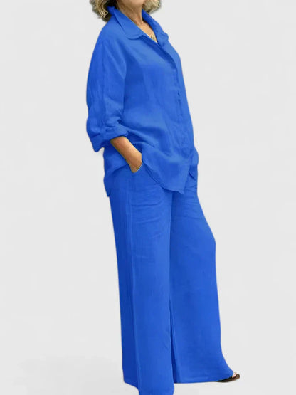 Roslyn | Women's Button-Down Shirt Set Wide Leg Pants Two-Piece
