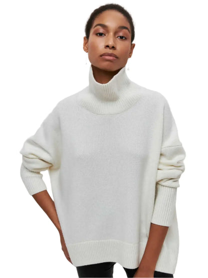 Women Oversized Thick Turtleneck Sweater white