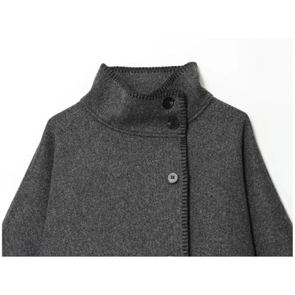 Women Short Jacket | Wide Shoulder | Vintage High Neck | Long Sleeve | Cape Coat