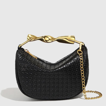Women Woven Handbag | Rattan Half-Moon | Straw Shoulder Bag | Bucket Bag | Crossbody Bag Black