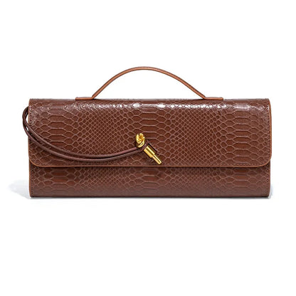 Women Luxury Design Top-Handle Leather Bag | Long Purse | Crocodile Pattern Bag brown