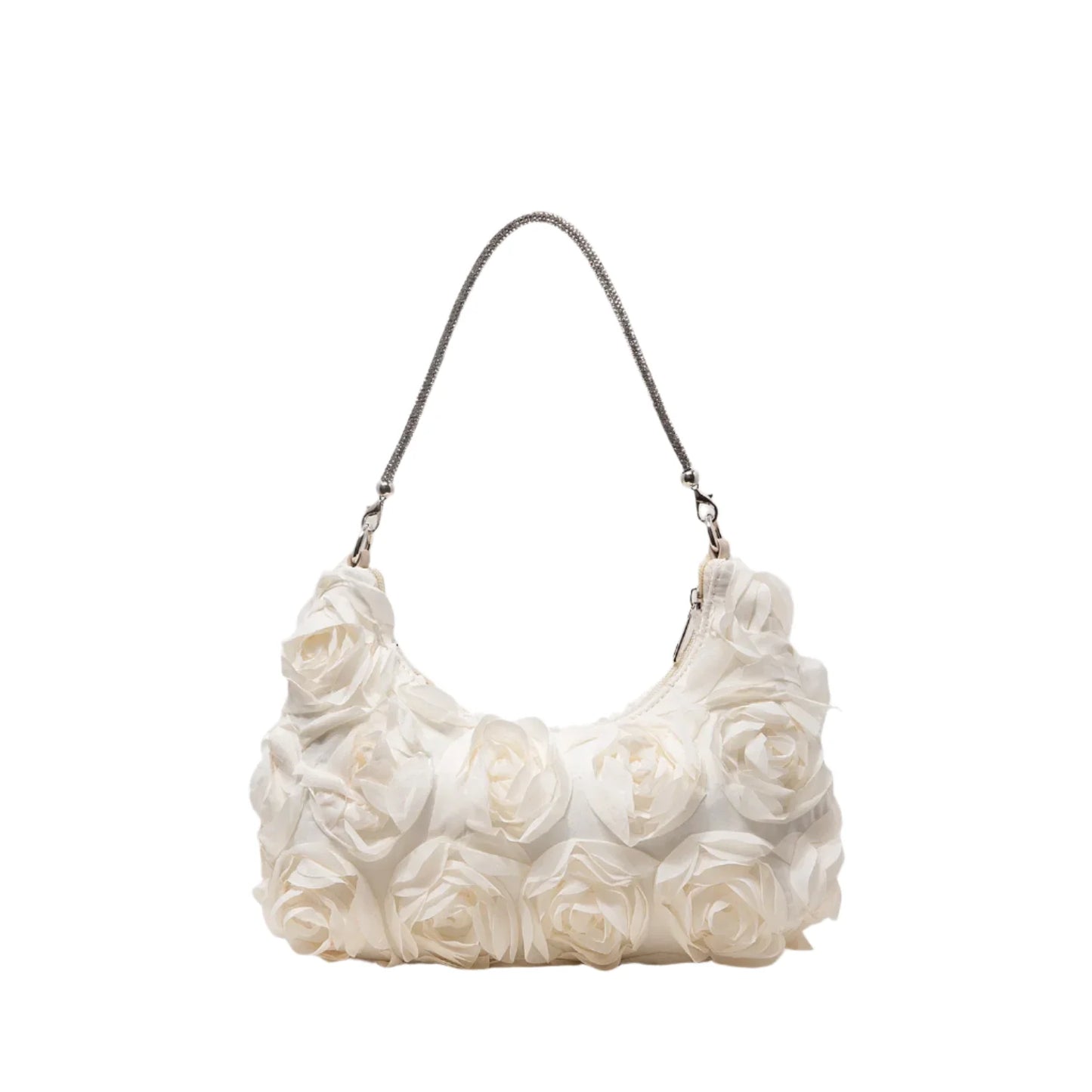 Women Rose Flower Shoulder Bag | Luxury Handbag | Evening Bag Cream